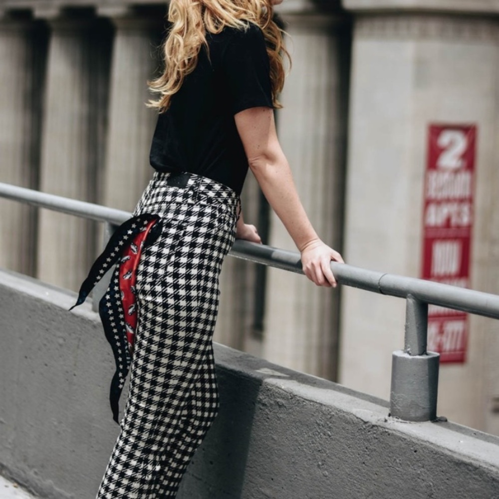 bdg kick flare high rise cropped jean houndstooth